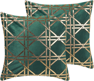Kissen 2er Set Geometrisches Muster CASSIA 45 x 45 cm Dunkelgrün