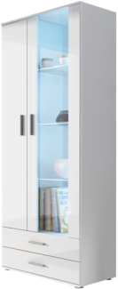 Vitrine Soho S06 (Farbe: Weiß / Weiß Hochglanz, mit weißer LED Beleuchtung)