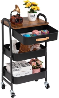 Metall Rollwagen mit Schublade 3-Etagen Servierwagen Schwarz