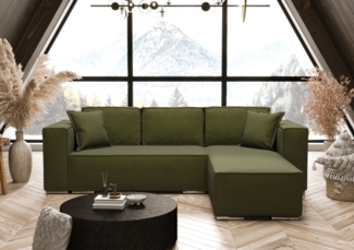 AX LIVING Grün Ecksofa mit Schlaffunktion Vinoria L-Form 255 cm Rechts