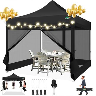 COBIZI Pavillon 3x3 Faltpavillon 3x3 Wasserdicht Stabil, Partyzelt Gartenpavillon UV-Schutz mit 4 Seitenwänden aus Mesh,Schwarz