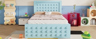 Kinderbett 90x200 cm, MDF & Massivholz, kreatives Blockdesign, große Schublade und sichere Lattenrostkonstruktion, Farbe Blau