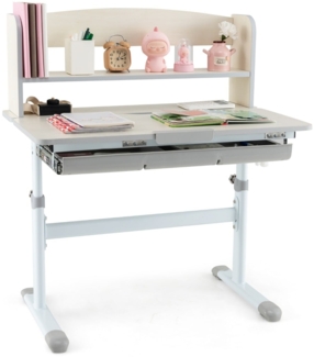 Höhenverstellbarer Schreibtisch mit Neigbarer Tischplatte &Schublade &Regal Kinder Studiertisch Grau