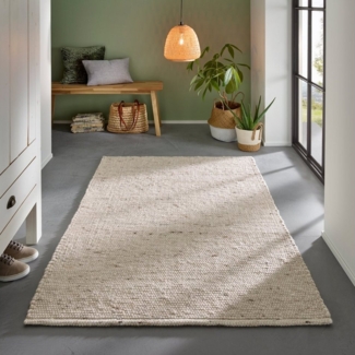 TaCa Home Wollteppich Gewalkter Handweb Woll-Teppich, rechteckig, Höhe: 10 mm, Natur - 70 x 130 cm