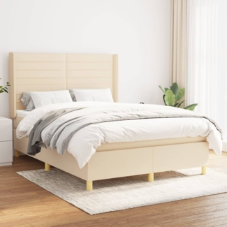 vidaXL Boxspringbett mit Matratze Creme 140x190 cm Stoff 3132070