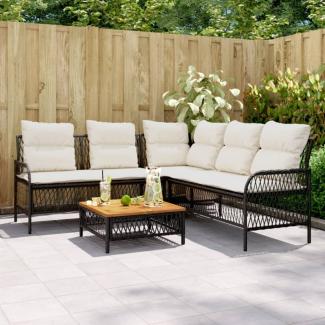 vidaXL 2-tlg. Garten-Sofagarnitur mit Auflagen Schwarz Poly Rattan 368733