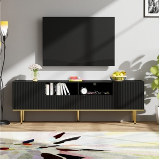 MODFU Lowboard TV-Schrank (TV-Möbel, 2Einlegeböden, 2 Fächern, 2 Schubladen), mit goldenen Füßen und goldenem Rand