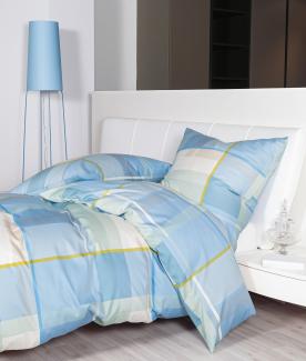 Janine Moments Mako-Satin Bettwäsche 200x220 Karo Streifen himmelblau 98106-02