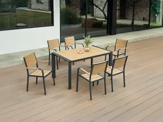 Vente-unique - NYROS Gartenessgruppe Metall GrauBeige - B 90 cm60 cm x H 75 cm85 cm x L 150 cm56 cm