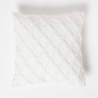 Homescapes Dekokissen Tufted Kissen weiß 45 x 45 cm – Dekokissen mit Rautenmuster