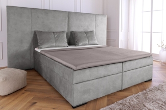 riess-ambiente Boxspringbett SUITE HOTELBETT 180x200cm silber grau · Kingsize aus Samt (Einzelartikel, 1-St), inkl. 2 Matratze & 1 Topper · mit 2 Bettkästen · inkl. Kissen · Design