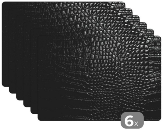 MuchoWow Platzset Leder - Druck - Schwarz - Grau, (6-St), Platzsets, Tischset, Abwaschbar, Tischsets, Platzdeckchen