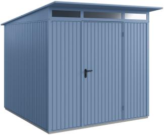 Hörmann Metall-Gerätehaus Berry Classic mit Pultdach Typ 2, 248 x 283 cm, taubenblau, 7 m²,1-flüglige Tür