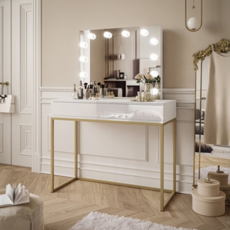 Lookway Schminktisch BLANCO GOLD ELITE mit Spiegel und Beleuchtung