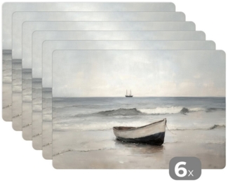 MuchoWow Platzset Ruderboot - Meer - Horizont, (6-St), Platzsets, Tischset, Abwaschbar, Tischsets, Platzdeckchen