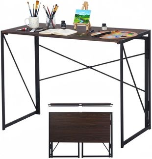 FurnitureR Klappbarer Office & Drawing Table 100 × 50 cm, Großer Arbeits- und Zeichentisch für Home Office, Studium & Kreativprojekte, Stabiler Metallrahmen, In Dunkelbrauner Holzoptik