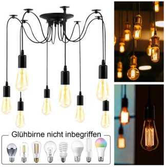 LMaxhome Pendelleuchte LED Kinderzimmer Hängeleuchte Kronleuchter Retro Lampe Bunte für Küche, 6 Lampenkopf, 4/6/8/10-Köpfe Industrie Spinne Deckenleuchte Schwarz Deko Esszimmer