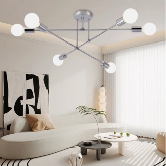 POPOLIC Kronleuchter Sputnik Deckenleuchte,6 Flammig Vintage Deckenlampe,Metall E27-Fassung, ohne Leuchtmittel, Halbbündige Deckenbeleuchtung für Esszimmer Schlafzimmer Wohnzimmer