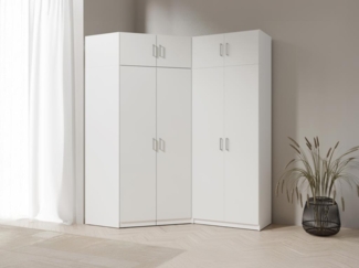 Vente-unique - Eckkleiderschrank mit 4 Türen + Aufsatz - 209 cm - Weiß - BELOMY