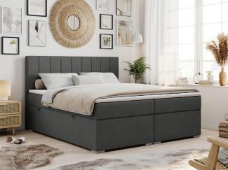 Boxspringbett mit 2 Bettkästen, Matratze und Topper, Polsterbett - ALLY - 180x200cm - Dunkelgrau Stoff - H3