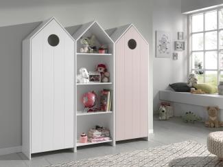 Kleiderschrank >CASAMI< in Korpus Weiß / Front Weiß / Front Pink aus MDF