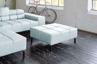 KAWOLA Polsterhocker NELSON Hockerbank Leder hellblau 43 x 71 x 107 cm