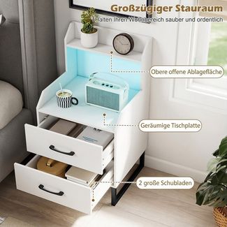 COSTWAY Nachttisch (1-St), Beistelltisch mit LED & Ladestation, Nachtschrank