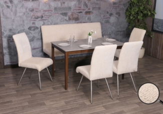 Esszimmer-Set HWC-G55, 4er-Set Stuhl + Sitzbank 160cm, Edelstahl gebürstet Stoff/Textil Chenille ~ creme