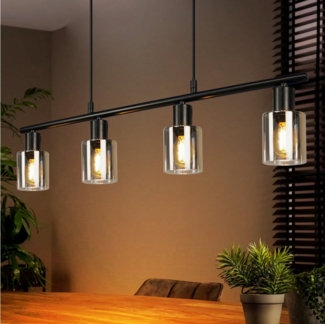 ZMH Pendelleuchte Esszimmer 4 Flammig Vintage Glas E14 Hängelampe für Wohnzimmer Küche, Einfache Installation, ohne Leuchtmittel, Schwarz Höhenverstellbar hängend Esstischlampe