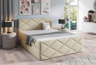 Boxspringbett Schlafzimmerbett KOSMOS 160x200 cm Stoff Monolith Champagner