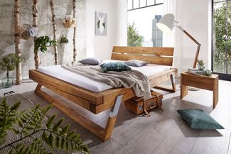 KAWOLA Balkenbett TOMA Fichte eichefarbig massiv 180x200cm