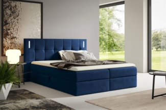Boxspringbett Schlafzimmerbett MARTIM PREMIUM 200x200 cm Stoff Fresh Dunkelblau