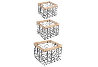 IDIMEX Aufbewahrungskorb BOHAI (Set), Metallkorb BOHAI 3er Set Drahtkorb Organizer schwarz/natur