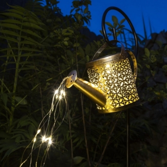 Haushalt International LED Solarleuchte Solar-Gartenstecker Gießkanne Lichterkette Solarbeleuchtung, flackernde LED simuliert fließendes Wasser, LED fest integriert, warmweiß, Lichtstränge mit insgesamt 40 warmweißen LEDs