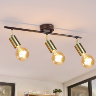 ZMH Deckenleuchte Vintage 3 Flammig Deckenstrahler I E27 Deckenlampe Industrial Kchelampe Schwarz-Gold Retro Deckenspots Schwenkbar Modern Spotleuchte Spotbalken fr Kche Flur G?nge Esszimmer