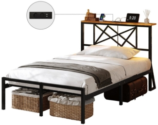 MSMASK Bettgestell mit LED Beleuchtung und Steckdose USB-Anschlüsse, Schwarz (1-tlg, Ohne Matratze), 90*200cm