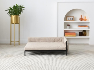 Vente-unique - Tierecksofa - 80 x 58 x 28 cm - Leinen & Metallgestell - Beige - SIPARIA