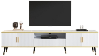 IDEASY TV-Schrank TV-Board mit Marmorfurnier, Lowboard, 200 x 40 x 46 cm 1 Schublade, 2 Türen, Kabelführung, für TV-Geräte bis 90 Zoll