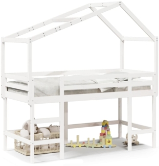 vidaXL Hochbett mit Leiter und Dach Weiß 90x190 cm Massivholz Kiefer 3282075