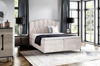 Boxspringbett Schlafzimmerbett SELIM 140x200cm in Stoff Touch Me Creme