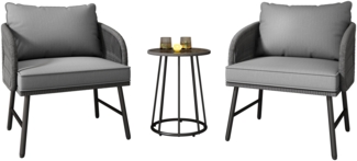 Gartenlounge-Set, Balkonmöbel-Set, 3 -tlg. 2 Sofas, 1 Tisch, mit handgeflochtenes Seil, Glastischplatte