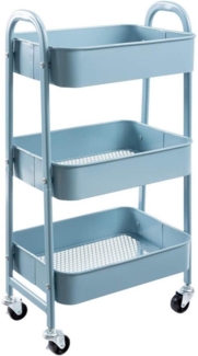 Rollwagen Küchenwagen - 3-Etagen Metall Utility Cart mit Rädern - Grau Blau