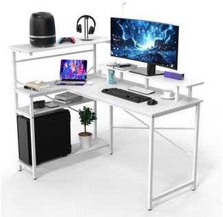 JEOBEST Computertisch Schreibtisch Gaming Tisch mit Regal, (1-St), Computertisch L Form, PC Tisch für Büro, Heimbüro