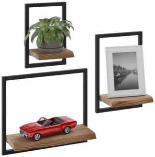 LAMO Manufaktur Wandregal Holz Set 3 St. 15/20/35cm Farbe: Nussbaum, Rahmen: Schwarz, Schweberegal Massiv 100% Echtholz, Küchenregal Wand, Badezimmer Regal Hängend, Wandregal Wohnzimmer