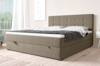 99rooms Pluto Boxspringbett Strukturstoff INARI Hellbraun 140x200 cm Bonell-Federung