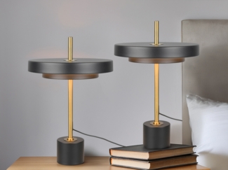 2er SET dimmbare LED Tischlampen im modernen Design, Schwarz Gold, Höhe 45,5cm