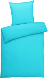 Mako-Satin Bettwäsche "Premium" aus 100% Baumwolle - Uni Aqua 155x220 cm und 80x80 cm