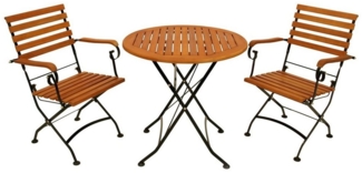 DEGAMO Garten-Essgruppe HOFGARTEN, (3-tlg), 2x Sessel, 1x Tisch rund 75cm, Stahl schwarz, Eukalyptus