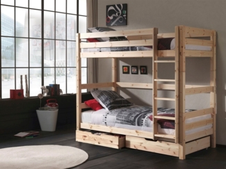Vipack 'Pino' hohes Etagenbett 90x200 cm, natur, Kiefer massiv, inkl. Bettschubladen