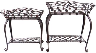 Pflanzenständer Set Blumenregal Pflanzenhalter Blumenhalter Deko 2tlg. Braun